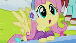 Size: 1920x1080 | Tagged: safe, screencap, character:fluttershy, species:pegasus, species:pony, episode:best gift ever, g4, my little pony: friendship is magic, cute, cute face, earmuffs, female, mare, shyabetes, snow, solo, spread wings, weapons-grade cute, wings