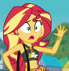 Size: 1046x1078 | Tagged: safe, screencap, character:sunset shimmer, equestria girls:forgotten friendship, g4, my little pony:equestria girls, belly button, clothing, cropped, midriff, solo, swimsuit