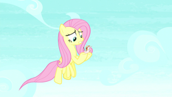 Size: 1280x720 | Tagged: safe, screencap, character:fluttershy, species:bird, species:pegasus, species:pony, episode:yakity-sax, g4, my little pony: friendship is magic, feather, featherless, female, flying, mare, plucked wings, sky