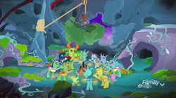 Size: 1680x944 | Tagged: safe, screencap, character:ocellus, character:pharynx, character:prince pharynx, character:thorax, species:changedling, species:changeling, species:reformed changeling, episode:best gift ever, g4, my little pony: friendship is magic, campfire, changedling brothers, discovery family logo, female, male, the true gift of gifting