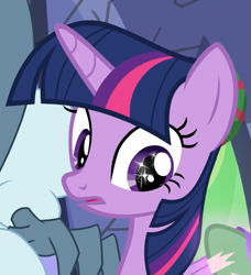 Size: 959x1053 | Tagged: safe, screencap, character:spike, character:twilight sparkle, character:twilight sparkle (alicorn), species:alicorn, species:pony, episode:best gift ever, g4, my little pony: friendship is magic, cropped, sparkles, winterchilla, winterzilla