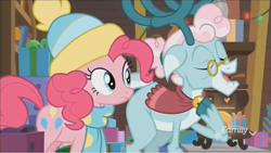 Size: 1350x760 | Tagged: safe, screencap, character:aurora, character:pinkie pie, episode:best gift ever, g4, my little pony: friendship is magic, clothing, indoors, scarf, toque
