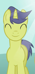 Size: 281x584 | Tagged: safe, screencap, character:comet tail, species:pony, species:unicorn, episode:a friend in deed, g4, my little pony: friendship is magic, cropped, eyes closed, male, smiling, solo, stallion