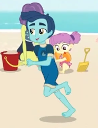 Size: 194x254 | Tagged: safe, screencap, character:victoria, episode:unsolved selfie mysteries, g4, my little pony:equestria girls, background human, barefoot, clothing, cropped, feet, female, henry handle, legs, male, male feet, manestrum, smiling, swimsuit, victoria, water lily (equestria girls)