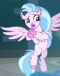 Size: 562x715 | Tagged: safe, screencap, character:silverstream, species:classical hippogriff, species:hippogriff, episode:school raze, g4, my little pony: friendship is magic, clasped hands, cropped, female, scared, solo, worried