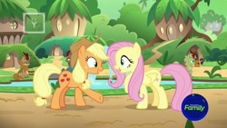 Size: 1920x1080 | Tagged: safe, screencap, character:applejack, character:fern flare, character:fluttershy, species:kirin, species:pony, episode:sounds of silence, g4, my little pony: friendship is magic, kirin village