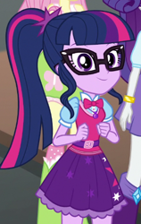Size: 322x511 | Tagged: safe, screencap, character:fluttershy, character:rarity, character:twilight sparkle, character:twilight sparkle (scitwi), species:eqg human, equestria girls:movie magic, g4, my little pony:equestria girls, clothing, cropped, female, geode of telekinesis, magical geodes, offscreen character, ponytail, skirt, solo focus