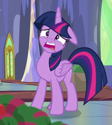 Size: 480x535 | Tagged: safe, screencap, character:twilight sparkle, character:twilight sparkle (alicorn), species:alicorn, species:pony, episode:best gift ever, g4, my little pony: friendship is magic, cropped, female, floppy ears, mare, solo, twilight's castle, twilynanas, wings