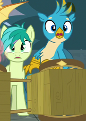 Size: 321x450 | Tagged: safe, screencap, character:gallus, character:ocellus, character:sandbar, character:smolder, species:changedling, species:earth pony, species:griffon, species:pony, episode:school daze, g4, my little pony: friendship is magic, chest fluff, cropped, male, offscreen character, teenager
