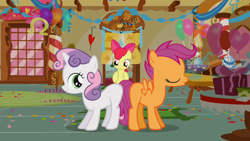 Size: 1280x720 | Tagged: safe, screencap, character:apple bloom, character:scootaloo, character:sweetie belle, species:pegasus, species:pony, episode:call of the cutie, g4, my little pony: friendship is magic, cutie mark crusaders