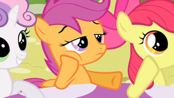 Size: 1280x720 | Tagged: safe, screencap, character:apple bloom, character:scootaloo, character:sweetie belle, species:pegasus, species:pony, episode:the cutie mark chronicles, g4, my little pony: friendship is magic, cutie mark crusaders, mushroom table