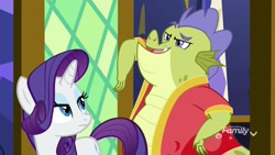 Size: 1920x1080 | Tagged: safe, screencap, character:rarity, character:sludge, species:pony, episode:father knows beast, g4, my little pony: friendship is magic, clothing, punchable, rarity is not amused, robe, unamused