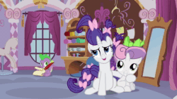 Size: 1280x720 | Tagged: safe, screencap, character:rarity, character:spike, character:sweetie belle, species:pony, species:unicorn, episode:sisterhooves social, g4, my little pony: friendship is magic, alternate hairstyle, animated, argument, female, filly, mare, siblings, sisters, sound, talking, webm
