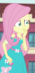 Size: 456x941 | Tagged: safe, screencap, character:fluttershy, equestria girls:forgotten friendship, g4, my little pony:equestria girls, covering mouth, cropped, frown, geode of fauna, magical geodes, solo, wide eyes