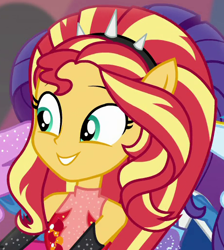 Size: 464x518 | Tagged: safe, screencap, character:rarity, character:sunset shimmer, equestria girls:forgotten friendship, g4, my little pony:equestria girls, cropped, offscreen character, ponied up, sleeveless, super ponied up