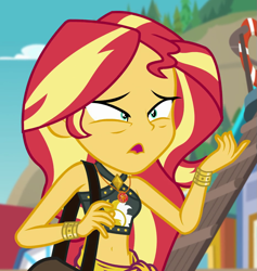 Size: 931x983 | Tagged: safe, screencap, character:sunset shimmer, equestria girls:forgotten friendship, g4, my little pony:equestria girls, belly button, faec, geode of empathy, magical geodes, midriff, sleeveless, solo