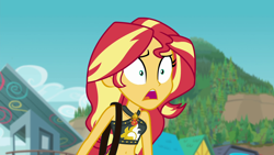 Size: 1920x1080 | Tagged: safe, screencap, character:sunset shimmer, equestria girls:forgotten friendship, g4, my little pony:equestria girls, belly button, clothing, geode of empathy, magical geodes, midriff, sleeveless, solo, summer sunset, swimsuit