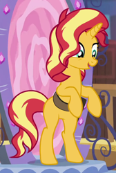 Size: 454x676 | Tagged: safe, screencap, character:sunset shimmer, species:pony, species:unicorn, equestria girls:forgotten friendship, g4, my little pony:equestria girls, cute, in the human world for too long, rearing, solo