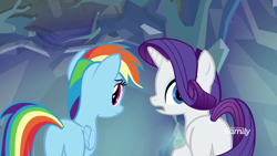Size: 1920x1080 | Tagged: safe, screencap, character:rainbow dash, character:rarity, species:pegasus, species:pony, species:unicorn, episode:what lies beneath, g4, my little pony: friendship is magic, duo, female, mare, nightmare cave, plot