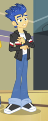 Size: 232x580 | Tagged: safe, screencap, character:flash sentry, episode:a banner day, equestria girls:friendship games, g4, my little pony:equestria girls, clothing, cropped, jacket, male, pants, shoes, sneakers, solo