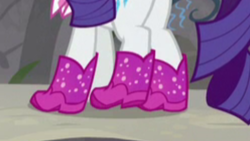 Size: 2208x1242 | Tagged: safe, screencap, character:rarity, episode:the end in friend, g4, my little pony: friendship is magic, boots, glitter boots, legs, pictures of legs, raised leg, shoes
