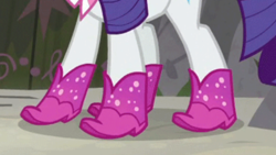 Size: 2208x1242 | Tagged: safe, screencap, character:rarity, episode:the end in friend, g4, my little pony: friendship is magic, boots, glitter boots, legs, pictures of legs, shoes, solo