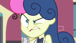 Size: 1920x1080 | Tagged: safe, screencap, character:bon bon, character:sweetie drops, episode:all's fair in love & friendship games, equestria girls:friendship games, g4, my little pony:equestria girls, angry, bon bon is not amused, faec, furious, lip bite, solo, unamused