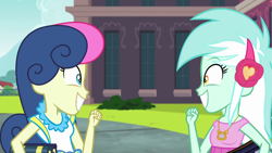 Size: 1920x1080 | Tagged: safe, screencap, character:bon bon, character:lyra heartstrings, character:sweetie drops, episode:all's fair in love & friendship games, equestria girls:friendship games, g4, my little pony:equestria girls