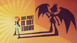 Size: 1920x1080 | Tagged: safe, screencap, character:sunset satan, character:sunset shimmer, episode:my past is not today, equestria girls:rainbow rocks, g4, my little pony:equestria girls, demon, silhouette, sunburst background, sunset satan, title card