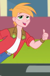 Size: 237x363 | Tagged: safe, screencap, character:big mcintosh, episode:get the show on the road, eqg summertime shorts, g4, my little pony:equestria girls, clothing, cropped, happy, looking at you, male, smiling, solo, thumbs up