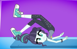 Size: 909x581 | Tagged: safe, screencap, character:coloratura, episode:epic fails, eqg summertime shorts, g4, my little pony:equestria girls, bare shoulders, clothing, converse, female, ouch, pants, rara, shoes, sleeveless, sneakers, strapless