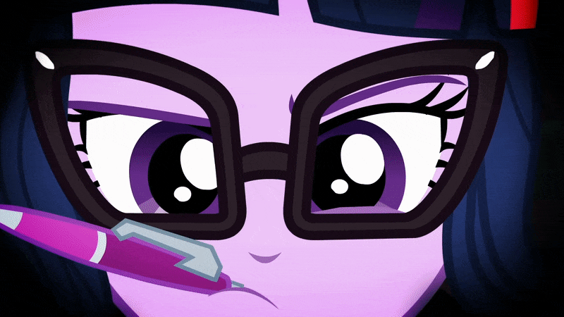 Size: 800x450 | Tagged: safe, screencap, character:twilight sparkle, character:twilight sparkle (scitwi), species:eqg human, episode:mad twience, eqg summertime shorts, g4, my little pony:equestria girls, animated, gif, pen, pen in mouth