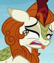 Size: 617x715 | Tagged: safe, screencap, character:autumn blaze, species:kirin, episode:sounds of silence, g4, my little pony: friendship is magic, disgusted, solo, tongue out