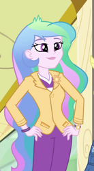 Size: 471x856 | Tagged: safe, screencap, character:princess celestia, character:principal celestia, episode:best trends forever, g4, my little pony:equestria girls, best trends forever: pinkie pie, clothing, cropped, female, pants, solo