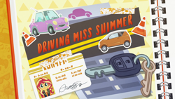 Size: 1920x1080 | Tagged: safe, screencap, character:sunset shimmer, episode:driving miss shimmer, g4, my little pony:equestria girls, car, car keys, choose your own ending (season 1), driver's license, key, title card