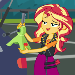 Size: 1001x1003 | Tagged: safe, screencap, character:sunset shimmer, episode:driving miss shimmer, g4, my little pony:equestria girls, cropped, driving miss shimmer: applejack, geode of empathy, magical geodes, solo