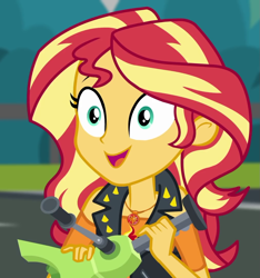 Size: 1011x1080 | Tagged: safe, screencap, character:sunset shimmer, episode:driving miss shimmer, g4, my little pony:equestria girls, cropped, driving miss shimmer: applejack, geode of empathy, magical geodes, solo