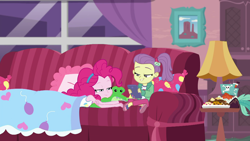 Size: 1920x1080 | Tagged: safe, screencap, character:gummy, character:pinkie pie, episode:pinkie sitting, g4, my little pony:equestria girls, lily pad (equestria girls), young