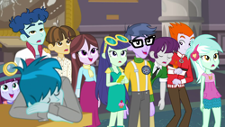 Size: 1920x1080 | Tagged: safe, screencap, character:blueberry cake, character:curly winds, character:heath burns, character:indigo wreath, character:lyra heartstrings, character:velvet sky, character:wiz kid, episode:school of rock, g4, my little pony:equestria girls, background human, blueberry cake, curly winds, female, heath burns, indigo wreath, kimberlite, male, maud squad, some blue guy, thunderbass, velvet sky, wiz kid