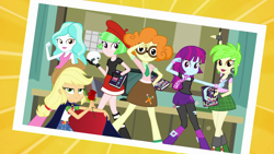 Size: 1920x1080 | Tagged: safe, screencap, character:applejack, character:cherry crash, character:drama letter, character:mystery mint, character:paisley, character:scribble dee, character:watermelody, episode:queen of clubs, g4, my little pony:equestria girls, background human, book, cherry crash, club, flower, geode of super strength, magical geodes, manga, photobomb, picture, rose, sailor jupiter, sailor mars, sailor mercury, sailor moon, sailor venus, skull, tuxedo jack, tuxedo mask