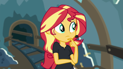 Size: 1920x1080 | Tagged: safe, screencap, character:sunset shimmer, episode:all the world's off stage, g4, my little pony:equestria girls, cyoa, headset, solo