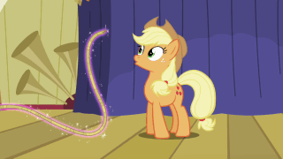 Size: 320x180 | Tagged: safe, screencap, character:applejack, character:rainbow dash, character:spike, species:dragon, species:earth pony, species:pegasus, species:pony, episode:boast busters, episode:fall weather friends, g4, my little pony: friendship is magic, animated, apple, bondage, bondage compilation, compilation, female, food, gif, helmet, horned helmet, implied trixie, lasso, magic, male, rainbond dash, rope, supercut, tied up, unsexy bondage, viking helmet