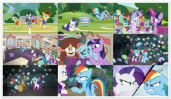 Size: 1024x590 | Tagged: source needed, useless source url, safe, screencap, character:braeburn, character:gallus, character:lucky clover, character:ocellus, character:rainbow dash, character:rarity, character:sandbar, character:silverstream, character:smolder, character:twilight sparkle, character:twilight sparkle (alicorn), character:yona, character:yuma spurs, species:alicorn, species:changedling, species:changeling, species:classical hippogriff, species:dragon, species:earth pony, species:griffon, species:hippogriff, species:pegasus, species:pony, species:reformed changeling, species:unicorn, species:yak, episode:the end in friend, g4, my little pony: friendship is magic, angry, book, boomerang (tv channel), bow, buckball, cart, clothing, cloven hooves, colored hooves, cowboy hat, dragoness, female, flying, gem, gem cave, glowing horn, hair bow, hat, hoof hold, jewelry, magic, male, mare, monkey swings, necklace, notebook, smiling, stallion, student six, teenager, telekinesis, uniform, wall of tags