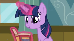 Size: 1280x720 | Tagged: safe, screencap, character:grogar, character:twilight sparkle, character:twilight sparkle (alicorn), species:alicorn, species:pony, episode:a flurry of emotions, g4, my little pony: friendship is magic, adorkable, animated, book, cute, dork, female, foreshadowing, grin, implied grogar, levitation, magic, mare, reading, sitting, smiling, solo, sound, talking, telekinesis, twiabetes, webm