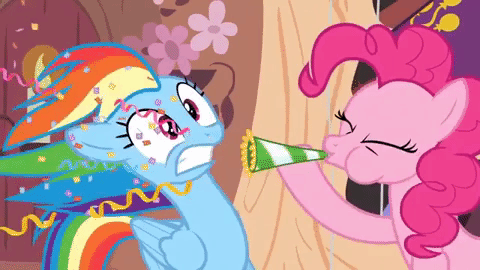 Size: 480x270 | Tagged: safe, screencap, character:pinkie pie, character:rainbow dash, species:pony, episode:daring don't, g4, my little pony: friendship is magic, animated, bedroom eyes, gif, golden oaks library, party