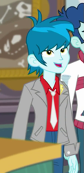 Size: 305x623 | Tagged: safe, screencap, character:curly winds, episode:school of rock, g4, my little pony:equestria girls, background human, clothing, curly winds, offscreen character, smiling, some blue guy, thunderbass