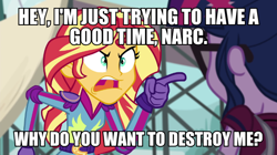Size: 600x337 | Tagged: safe, screencap, character:sunset shimmer, character:twilight sparkle, character:twilight sparkle (scitwi), species:eqg human, equestria girls:friendship games, g4, my little pony:equestria girls, angry, exploitable meme, image macro, meme, sunset yells at twilight, text, the simpsons