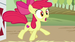 Size: 1280x720 | Tagged: safe, screencap, character:apple bloom, species:pony, episode:where the apple lies, g4, my little pony: friendship is magic, solo, surprised