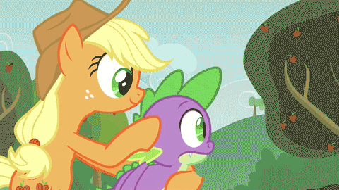 Size: 480x270 | Tagged: safe, screencap, character:applejack, character:spike, episode:apple family reunion, g4, my little pony: friendship is magic, animated, behaving like a weapon, fire breath, flamethrower, flamethrower spike, weapon