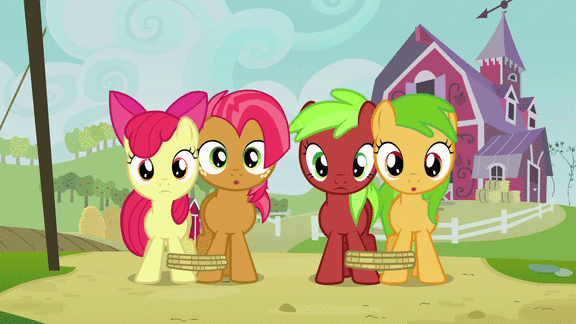 Size: 576x324 | Tagged: safe, screencap, character:apple bloom, character:apple squash, character:babs seed, character:red june, episode:apple family reunion, g4, my little pony: friendship is magic, animated, apple family member